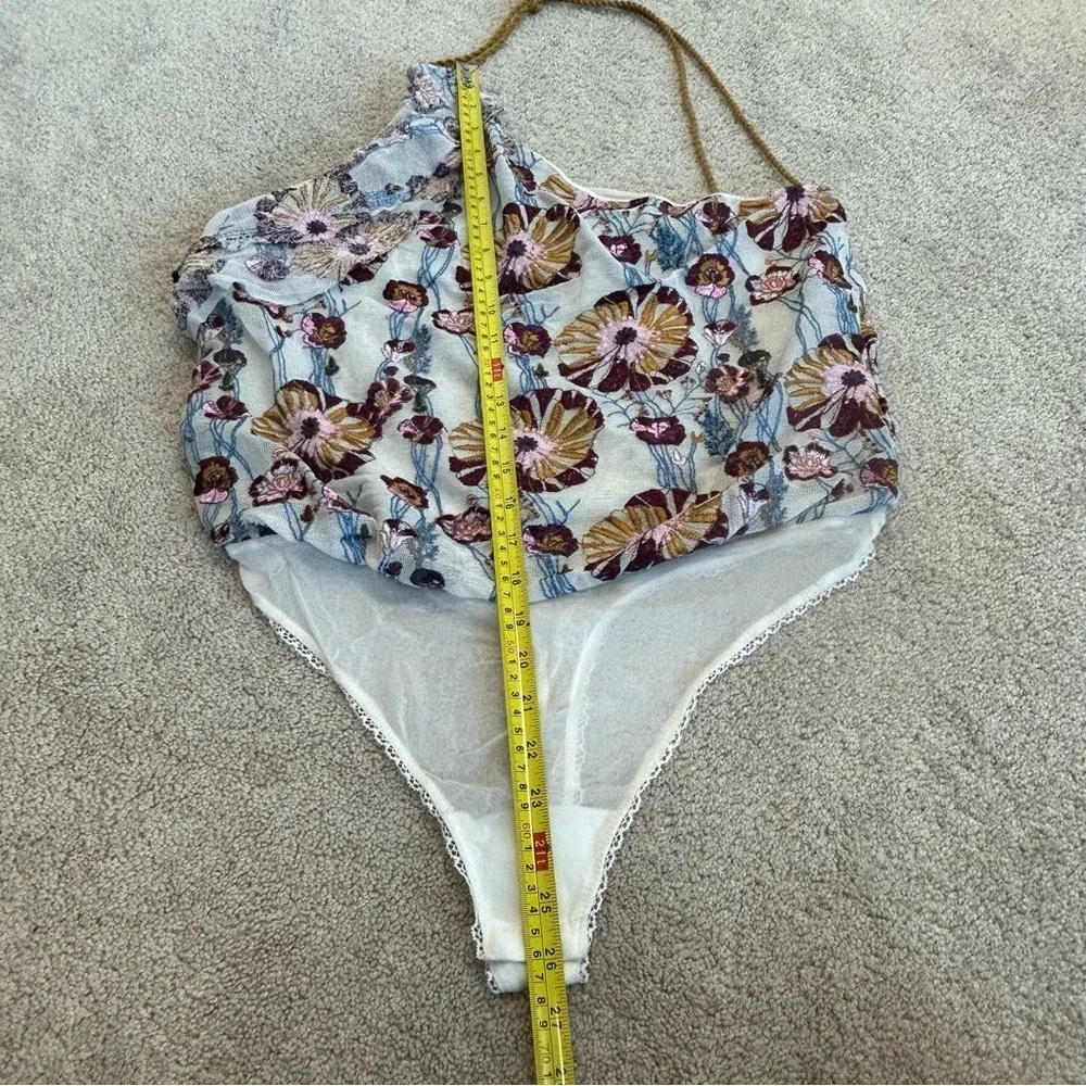 Free People Intimately Day Date one Shoulder floral embroidered bodysuit L NWT